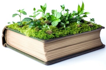 A book with a lush, green garden of plants and moss on its cover.
