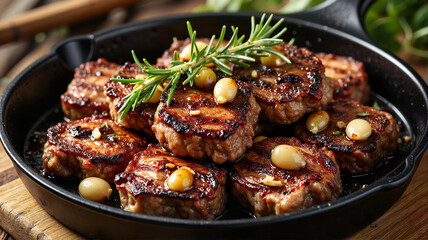 Grilled pork medallions with rosemary and garlic
