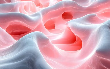 Obraz premium A mesmerizing abstract landscape featuring swirling waves of soft white and vibrant red. The fluidity and light interplay create a dreamlike atmosphere.