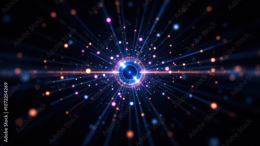 Poster digital representation of a cryptocurrency blockchain network with a focus on one token or coin.