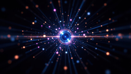 Naklejka premium Digital representation of a cryptocurrency blockchain network with a focus on one token or coin.