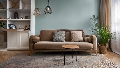 Interior of living room with sofa rendering