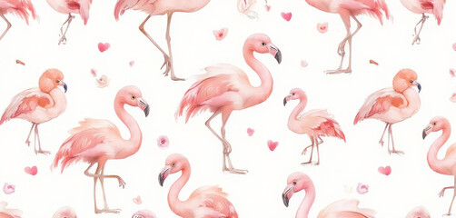 Fototapeta premium Flamingos in a watercolor tropical-themed pattern