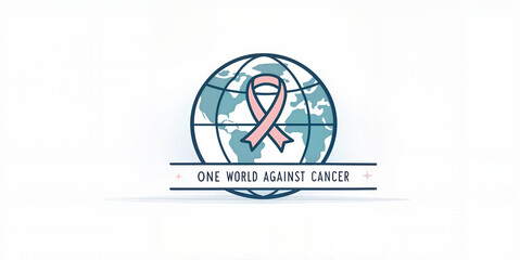 "One World Against Cancer" globe with awareness ribbon


