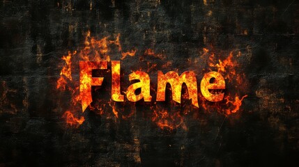 Flame Text on Fire: The word "Flame" engulfed in a fiery blaze against a dark, textured background, creating a dynamic and visually striking image.  