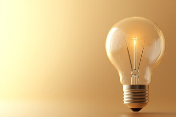 Glowing Light Bulb Against a Warm Golden Background Representing Bright Idea