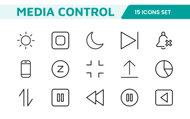 Media Control Icon Set. Sleek and intuitive audio and video playback icons are perfect for enhancing user interfaces in media apps, streaming services, and entertainment platforms.