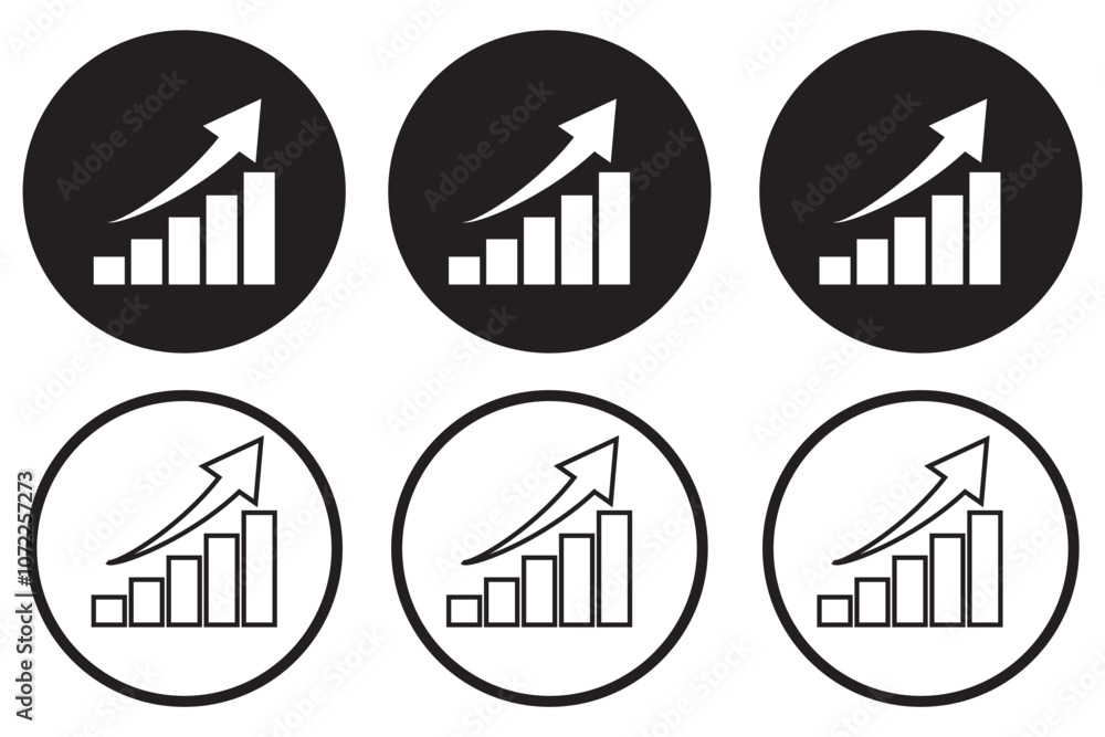 Aufkleber statistics icon set on black square. increase bar graph concept