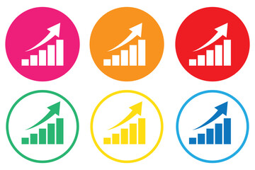 Statistics icon set on black square. Increase bar graph concept