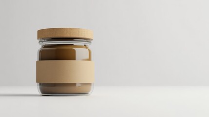Glass jar with a simple kraft label, emphasizing eco-friendly aesthetics on a white background.
