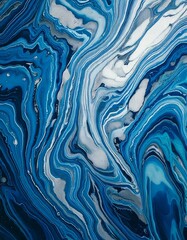 Blue and Silver Fluid Marble Art with Realistic Texture