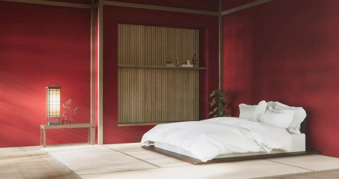red Interior, Empty room and tatami mat floor room modern style. 3D rendering