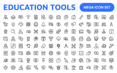 Education Tools Icon Set. Engaging and versatile icons for learning apps, classrooms, and online courses, perfect for enhancing educational resources and making learning fun and accessible.