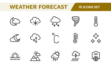 Weather Forecast Icon Set. Bright and dynamic icons for accurate weather reporting, perfect for enhancing apps, websites, and digital platforms Vector icons.