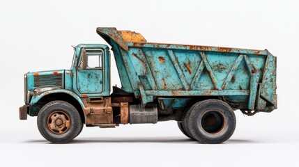 Obraz premium Rusty Relic: Teal Dump Truck Model 