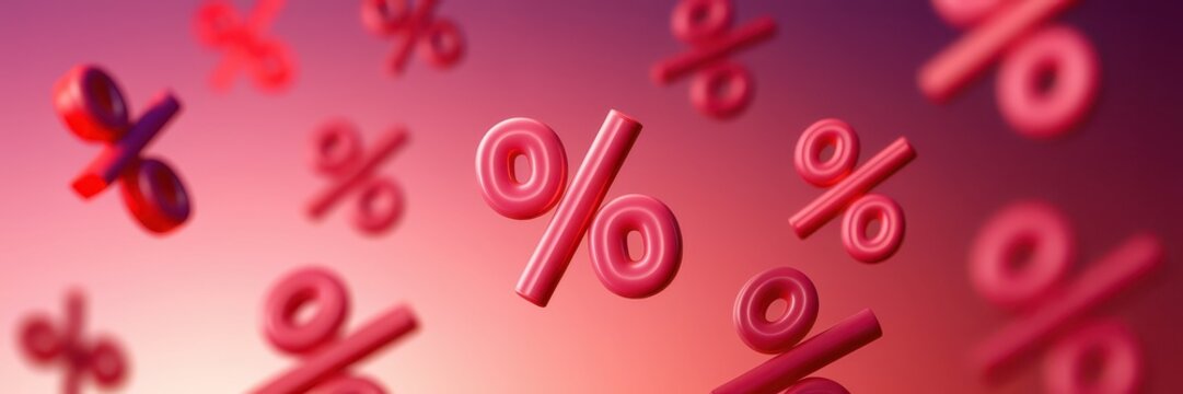 Percent pattern background. Percentage background for discount, sale and price. Wallpaper for shop, tax and offer. 3d red style wallpaper.