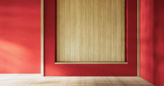 red Interior, Empty room and tatami mat floor room modern style. 3D rendering