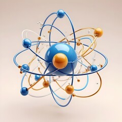 A centered atom icon with orbiting electrons, set against a transparent or cream background. Clean, rounded lines emphasize scientific exploration and simplicity