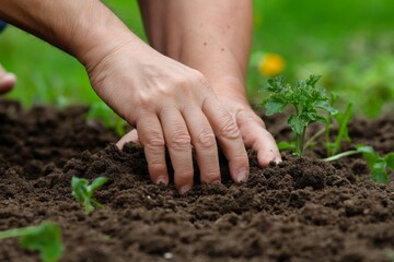 Gentle Hands in Soil on a Bright Morning in Garden