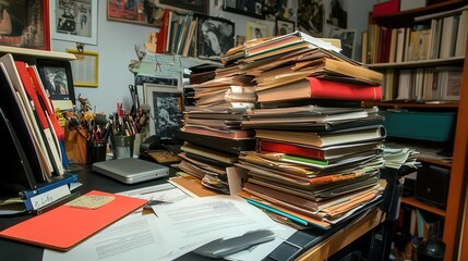 Obraz premium A stack of draft articles on a journalist s desk, ready for final edits and publication