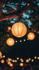 Obraz premium Warm Lanterns Hanging in a Garden Party Setting