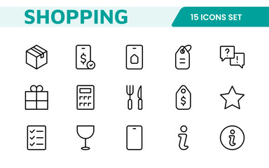 Shopping Icon Set. Vibrant and engaging icons for enhancing e-commerce platforms, perfect for product listings, cart management, and checkout processes to elevate the online shopping experience.