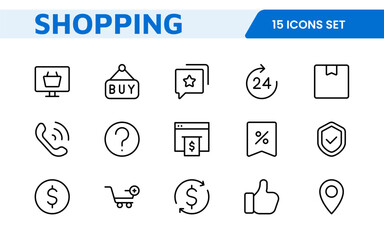 Shopping Icon Set. Vibrant and engaging icons for enhancing e-commerce platforms, perfect for product listings, cart management, and checkout processes to elevate the online shopping experience.