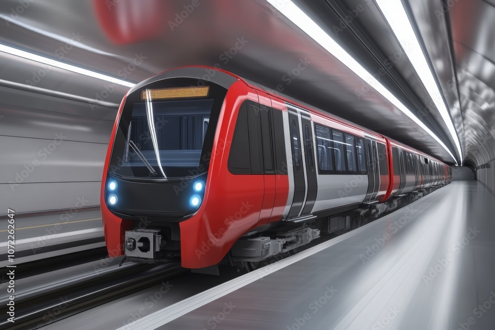 Aufkleber dynamic subway train in motion within tunnel