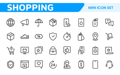 Shopping Icon Set. Vibrant and engaging icons for enhancing e-commerce platforms, perfect for product listings, cart management, and checkout processes to elevate the online shopping experience.