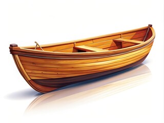 Minimalist Wooden Boat Illustration on White Background