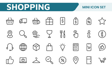 Shopping Icon Set. Vibrant and engaging icons for enhancing e-commerce platforms, perfect for product listings, cart management, and checkout processes to elevate the online shopping experience.