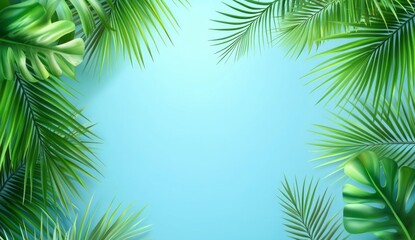 Tropical Palm Leaves Framing a Blue Background