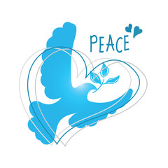International Day of Peace. Bird, globe, flowers, heart continuous drawing. Concept of love, peace and kindness. Text. Vector web banner, illustration, poster, postcard for social media,