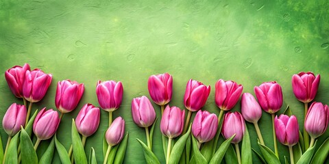 Pink Tulips Border on Green Background for Anniversary