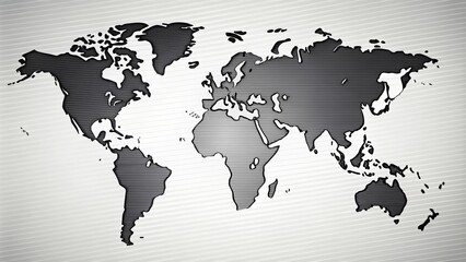 Striped Vector World Map Illustration for Asia and Oceania