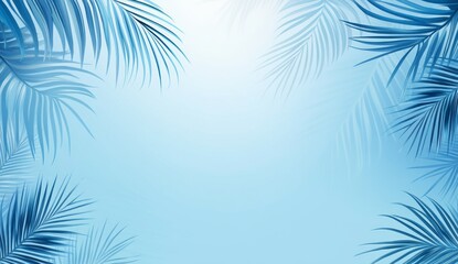 Blue Palm Fronds on a Light Blue Background