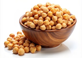 Fresh Chickpeas in Wooden Bowl on White Background