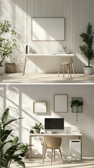 Modern Minimalist Home Office with Decorative Plants