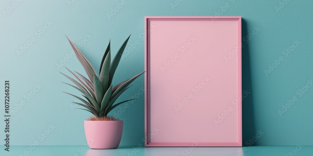 Poster create calmness with a minimalist frame and cacti against a soft blue wall