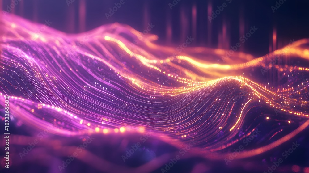 Wall mural abstract neon-lit digital data space with glowing pink and blue grid lines in a futuristic virtual e