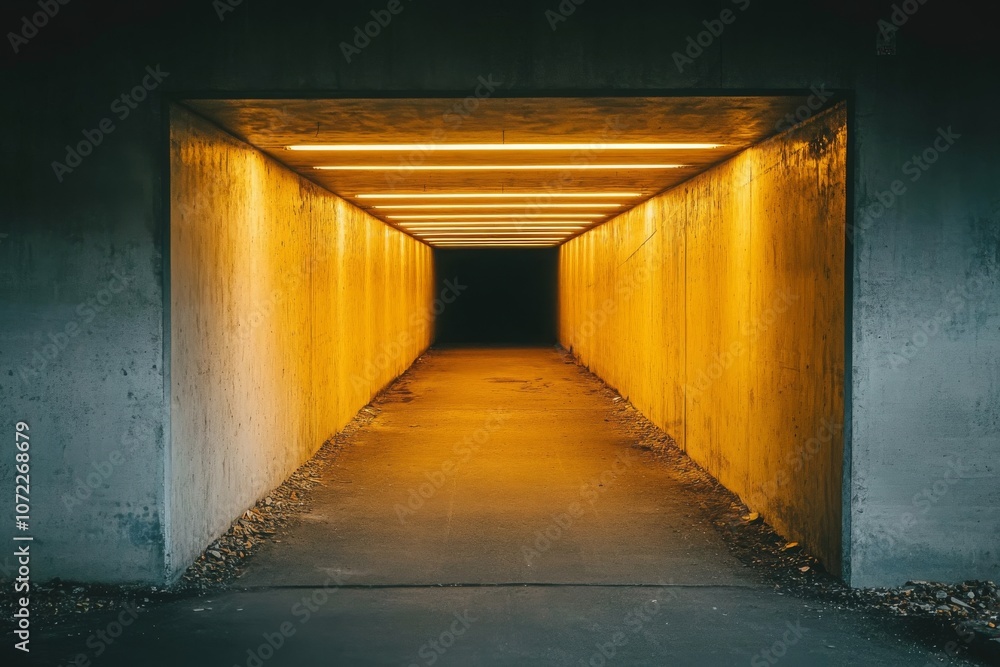 Poster tunnel with artificial light installation and support structure