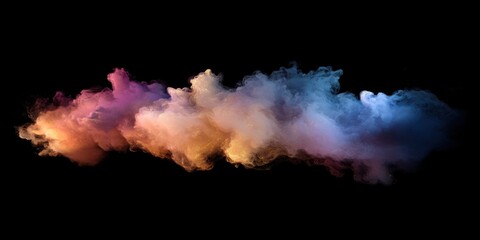 Colorful smoke explosion with vivid magenta, cyan, and gold clouds swirling on a black background, dynamic smoke tendrils, vibrant color particles, ultra-realistic, professional photography