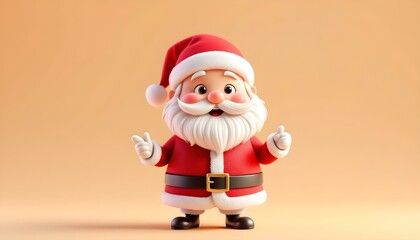 Obraz premium 3D cartoon Santa Claus character pointing up. Santa Claus Christmas cartoon character standing giving a thumbs up and pointing. Merry Christmas and Happy New Year, 3d illustration and rendering