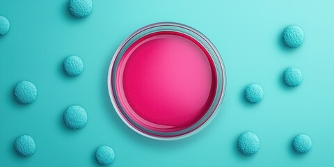 Microbiological research through a pink culture medium in a petri dish