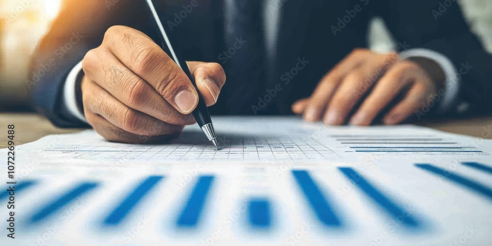 Aufkleber a professional analyzes financial graphs and charts to highlight key data points in a modern office