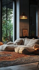 Cozy Apartment with Comfy Rug and Bean Bags