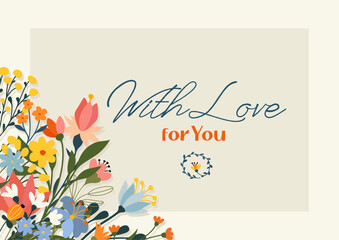 Postcard with flowers in vector. Beautiful frame of flowers in vector, flat style. © V. G. Design