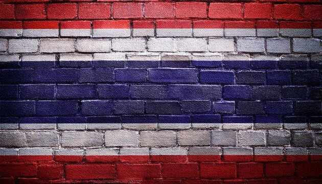 タイの国旗がペイントされたレンガの壁。(Brick wall painted with the Thailand flag.)
