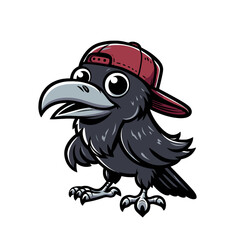Obraz premium Crow or raven cartoon character mascot in baseball cap. Isolated vector illustration