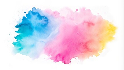 A colorful watercolor splash blends on a white background, a concept of creativity. Round Lake, Ontario watercolor painting. Colorful splash of red and blue watercolors on a white background